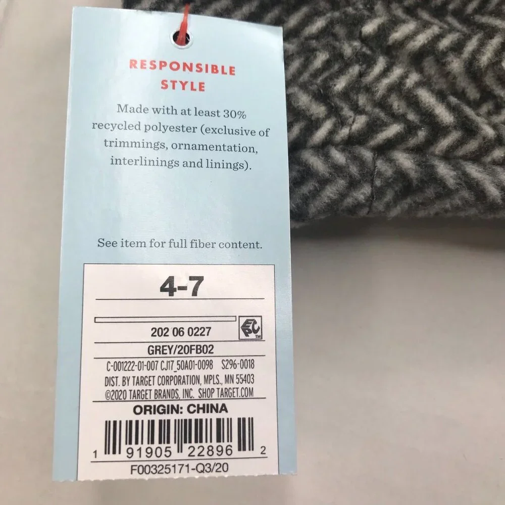 Cat and Jack Girl's Gloves and Hat Zig Zag Gray Green Pom New